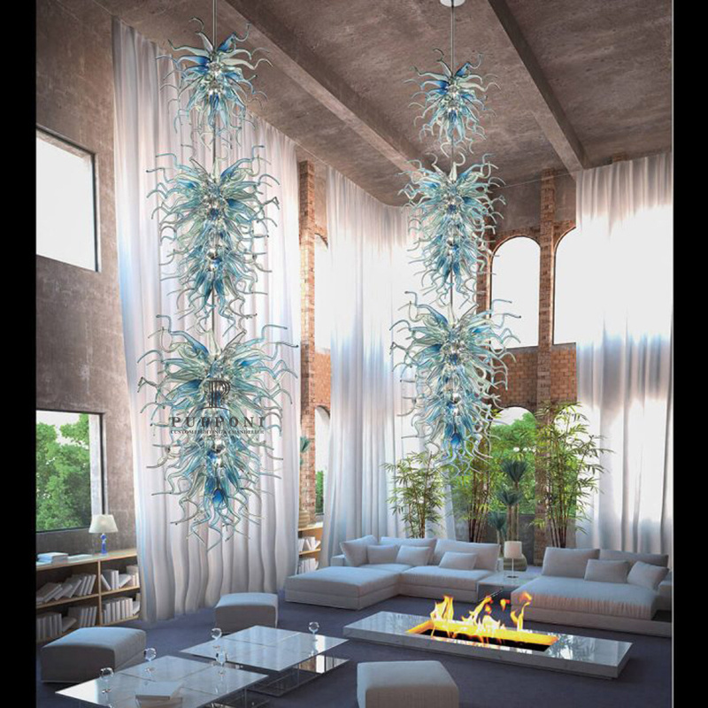 Hand Blown Murano Glass Chandelier Blue Murano Glass Long Chandeliers For Staircases