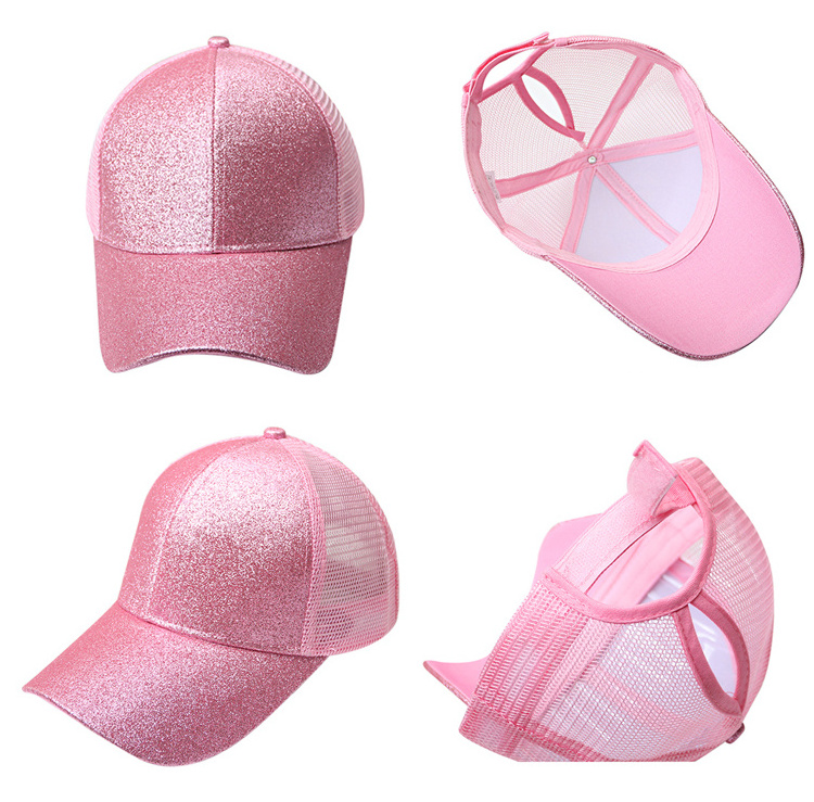 Wholesale 2022 Summer Women Glitter Baseball Caps Drop Shipping Sequin Ponytail Mesh Hats