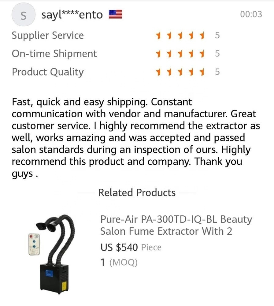 USA Hot Sale Pure Air 200W Strong Suction Portable Fume Extractor Wholesale For Nail Polishing