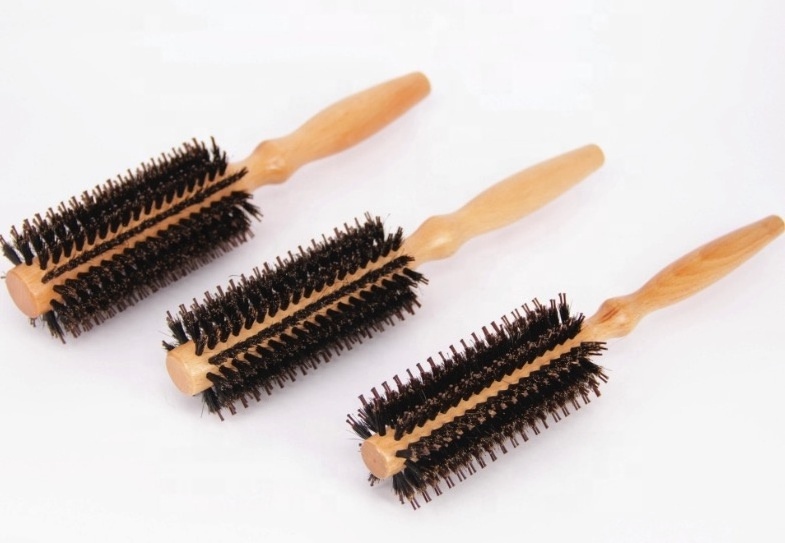 Custom Logo Eco Friendly Small MOQ Salon Styling Tools Radial 100% Natural Wooden Handle Nylon Mix Boar Bristle Round Hair Brush