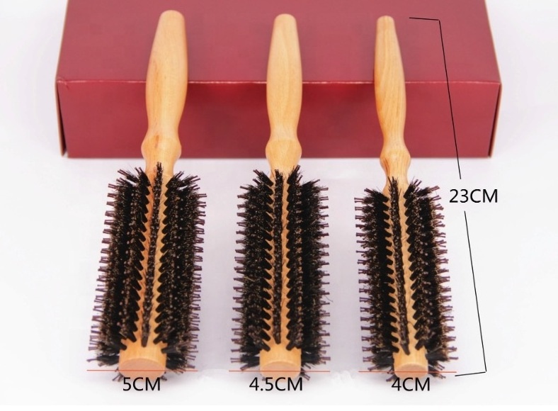 Custom Logo Eco Friendly Small MOQ Salon Styling Tools Radial 100% Natural Wooden Handle Nylon Mix Boar Bristle Round Hair Brush