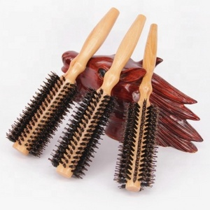 Custom Logo Eco Friendly Small MOQ Salon Styling Tools Radial 100% Natural Wooden Handle Nylon Mix Boar Bristle Round Hair Brush