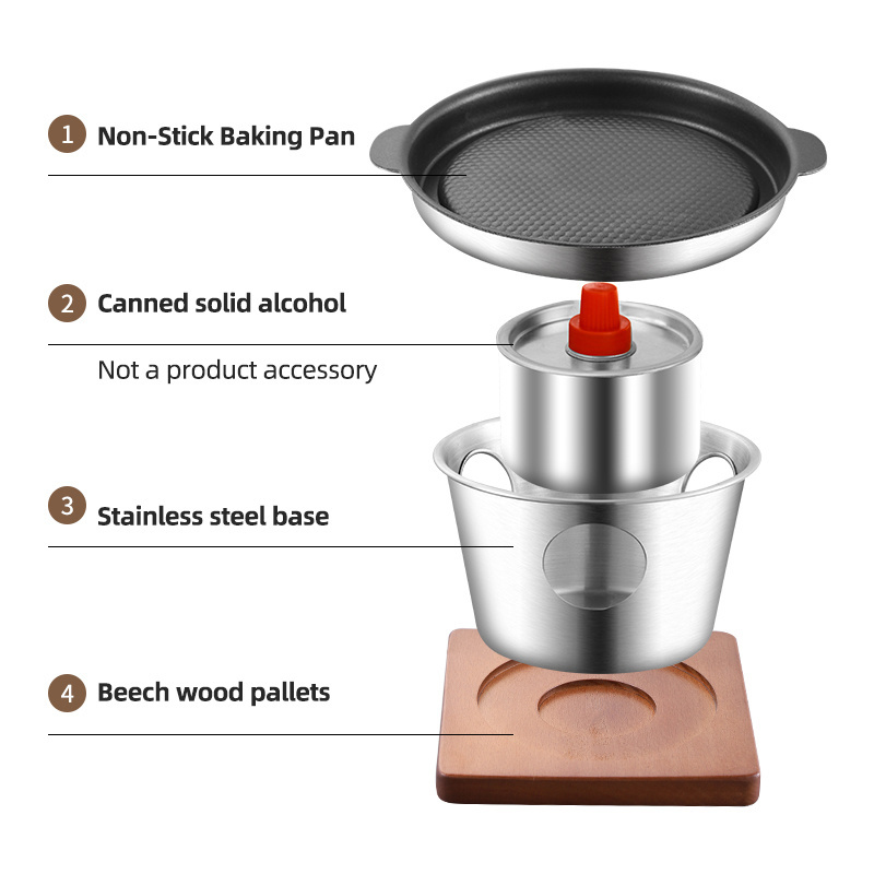 Korean Style Tabletop Alcohol Stove Yakiniku Yakitori Tri-ply Stainless Steel Non-Stick Smokeless Mini Portable BBQ Grill