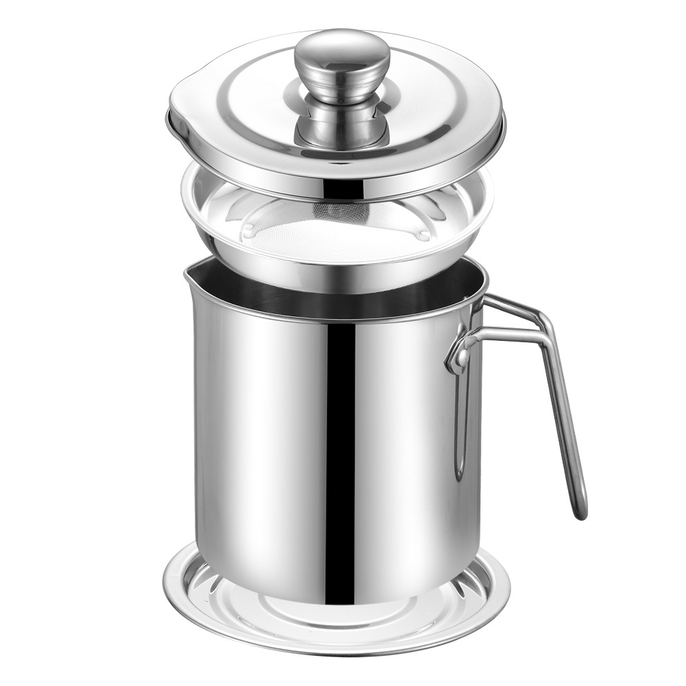 Custom hot selling food grade stainless steel 13cm 1.3 large capacity 1.7L kitchen frying oil strainer filter pot