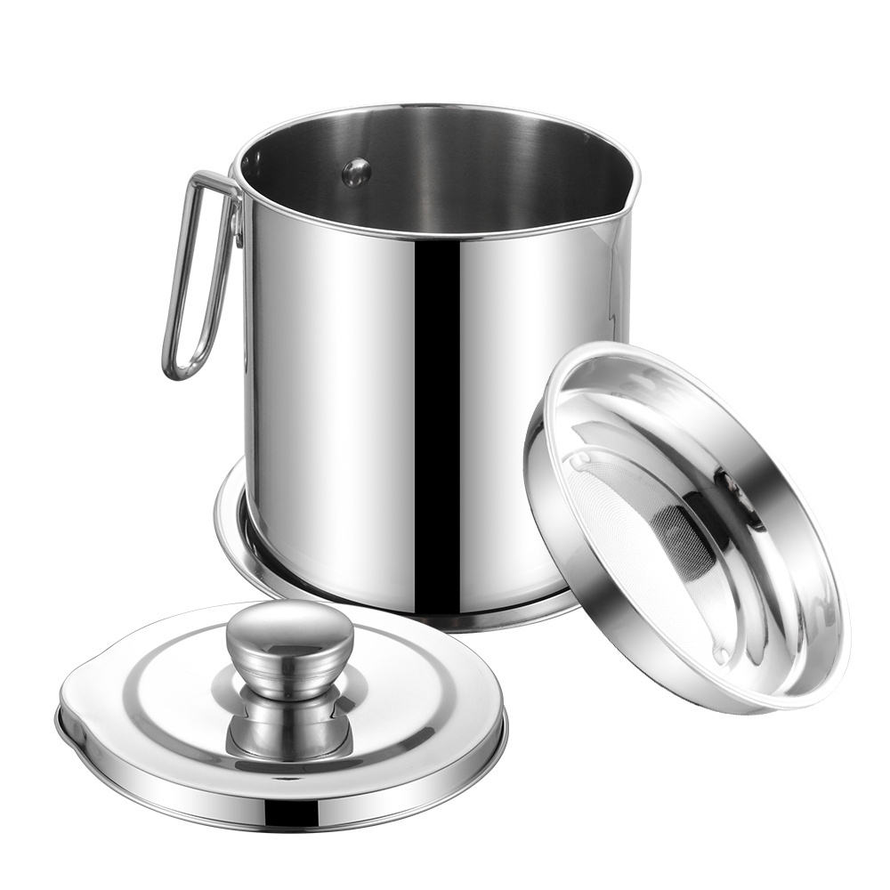 Custom hot selling food grade stainless steel 13cm 1.3 large capacity 1.7L kitchen frying oil strainer filter pot