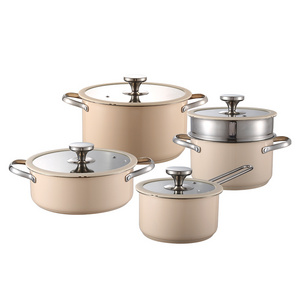 Korean Stainless Steel Colored Paint Kitchen Cook 3 Ply Bottom Cookware Sets With Glass Lid Large Big Soup Milk Pots