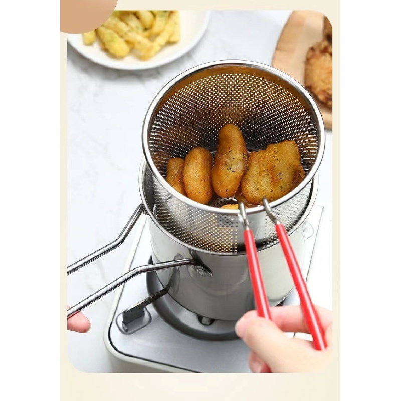 2024 Hot selling kitchen multifunction stainless steel 304 milk cooking pot small fried food basket cooker mini gas deep fryer