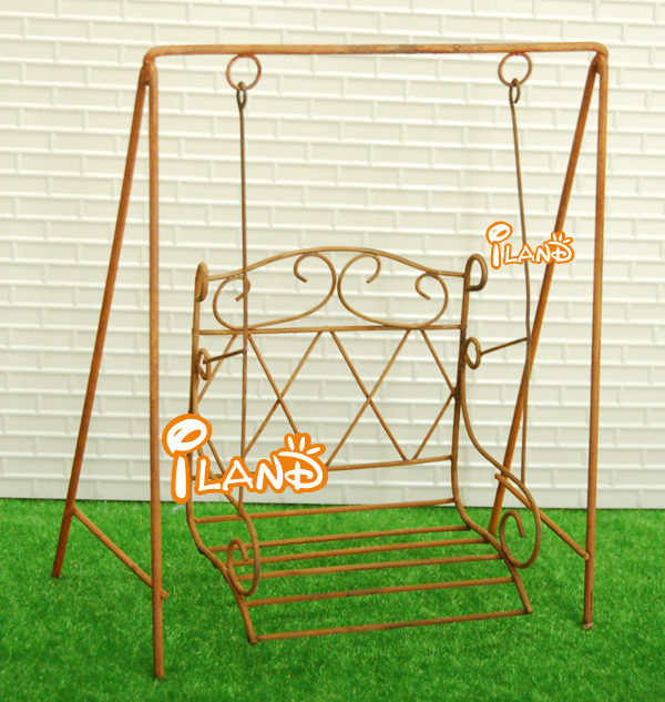 iland Dollhouse Miniature Garden Furniture Metal Swing For Doll House Courtyard Outdoor Decoration