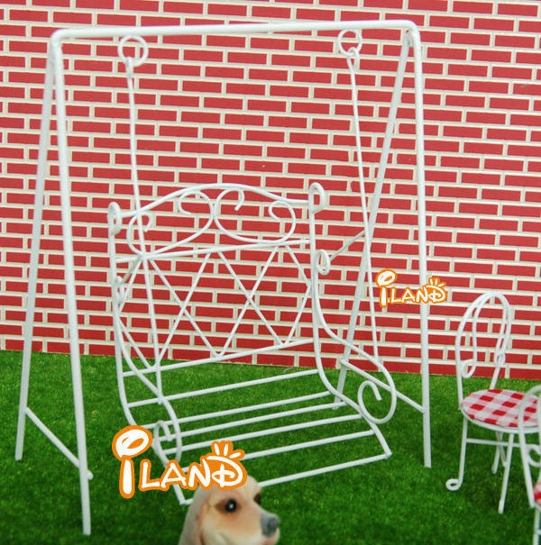 iland Dollhouse Miniature Garden Furniture Metal Swing For Doll House Courtyard Outdoor Decoration