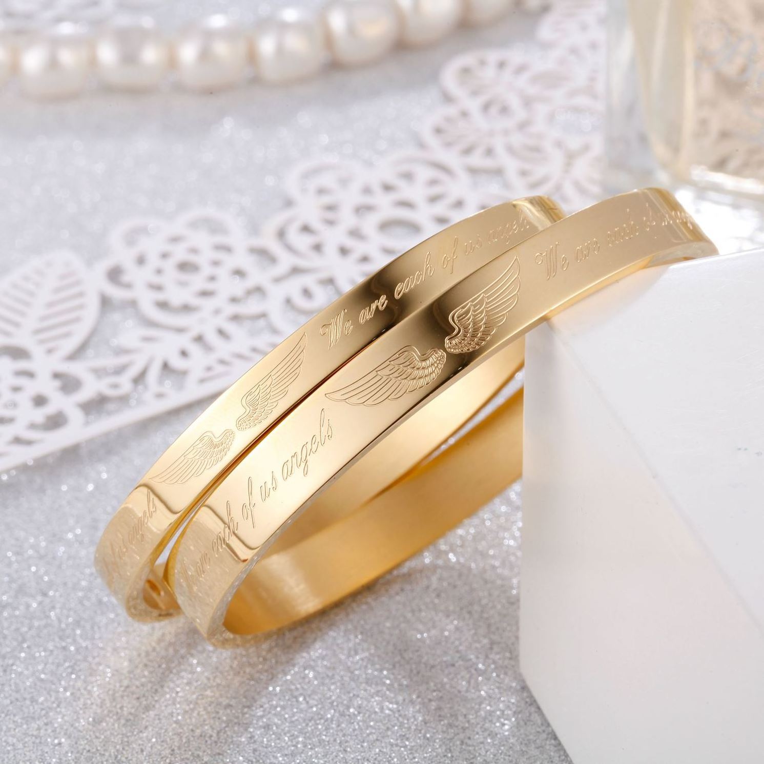 FANJIN Trendy Angel Stainless Steel Jewelry Saudi Arabia Design 18k Jewelry Bracelet Bangle Gold