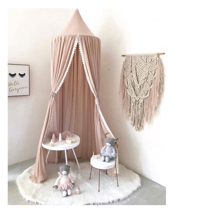 PLHAN  Good quality Chiffon  kids bed canopy hanging mosquito net with lace screennetting canopy curtain easy to sleep