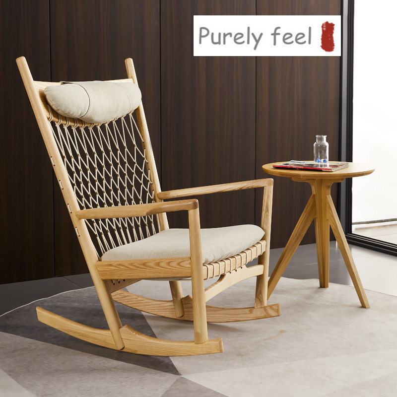 PurelyFeel Nordic living room solid wood rocking chair Single sofa creative leisure rope chair