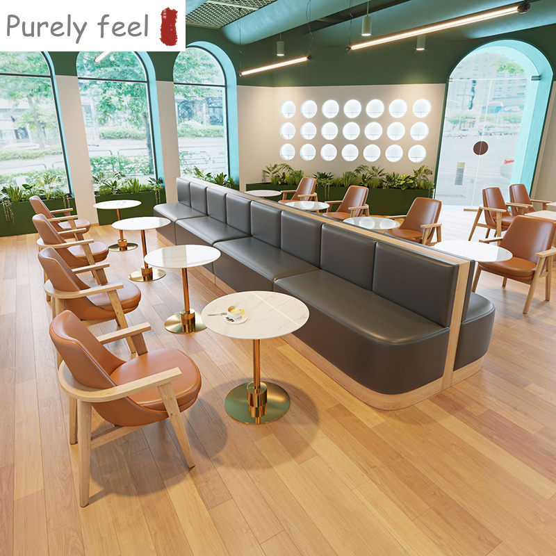 PurelyFeel Wholesale modern bench dining cafe leather fast food furniture sofa restaurant booth seating