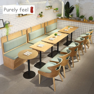 PurelyFeel Custom milk tea shop cafe booth sofa plate chain restaurant theme restaurant table and chair combination