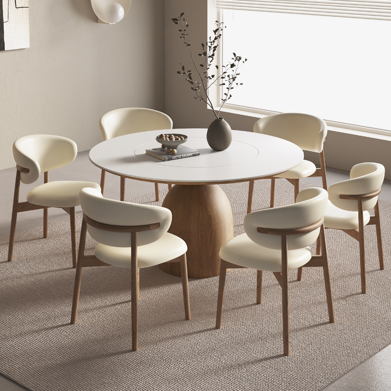 PurelyFeel Nordic pure solid wood rock board table and chair combination wood cream style round home designer dining table