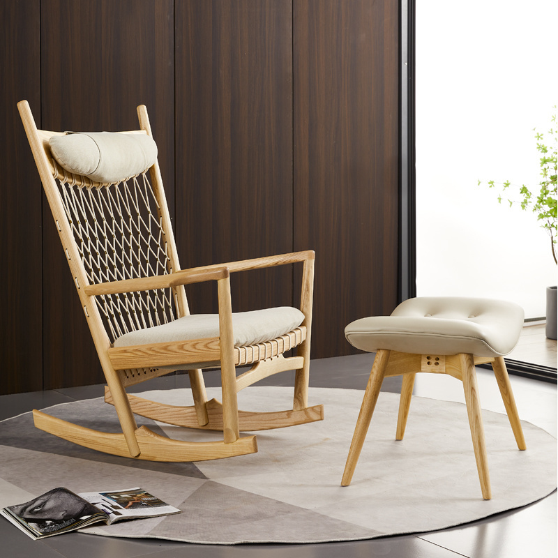 PurelyFeel Nordic living room solid wood rocking chair Single sofa creative leisure rope chair