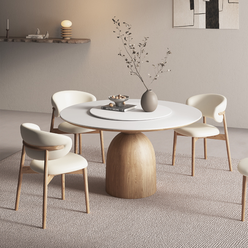 PurelyFeel Nordic pure solid wood rock board table and chair combination wood cream style round home designer dining table