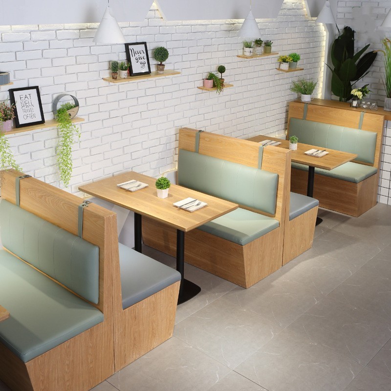 PurelyFeel Custom milk tea shop cafe booth sofa plate chain restaurant theme restaurant table and chair combination