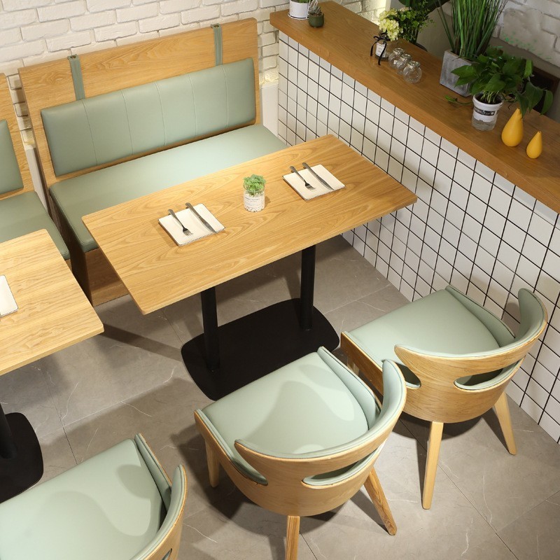 PurelyFeel Custom milk tea shop cafe booth sofa plate chain restaurant theme restaurant table and chair combination