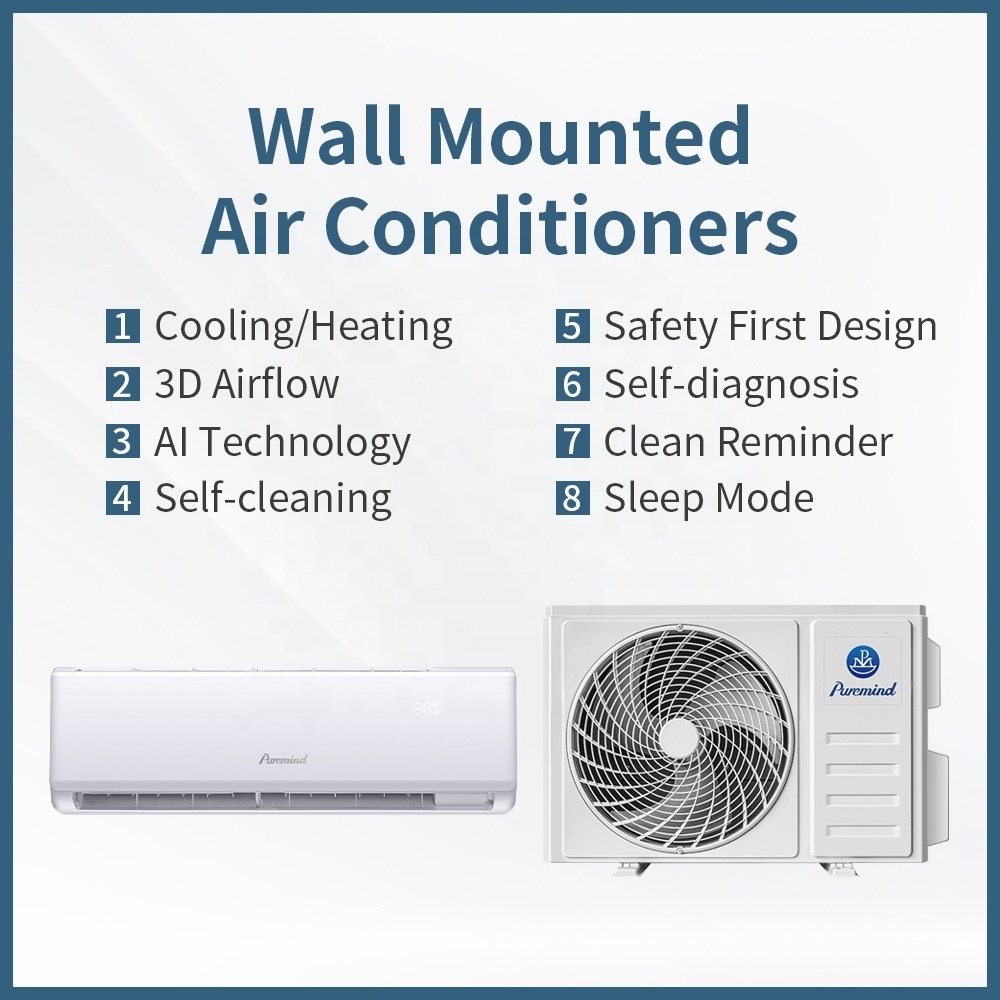 Puremind Customize Cooling Heating Smart Mini Split Air Conditioners 9000 12000 18000 24000 BTU Wall Mounted Air Conditioner