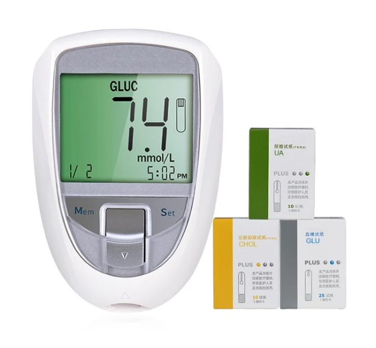 3 in 1 glucose blood sugar Cholesterol uric acid test strip multi-monitoting meter glucometer test strips