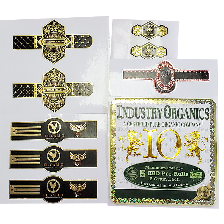 Custom Gold Foil Art Paper Printing Cigar Wrapping Label Bronzing Embossed Logo Stickers Cigar Ring Label Cigar Band