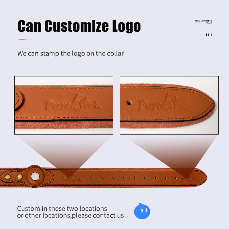 Luxury Custom Designers Adjustable Medium Large Pet Dog Airtag Genuine Leather Dog Collar