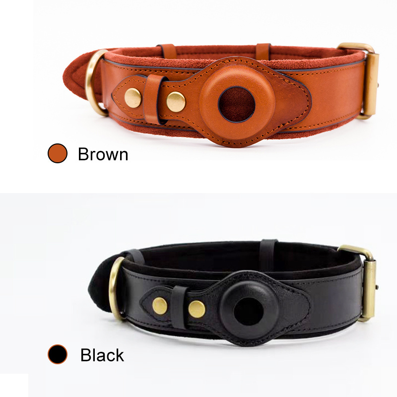 Wholesale Custom Pet Accessories High Quality Genuine Leather GPS Tracker AirTag  Dog Collar