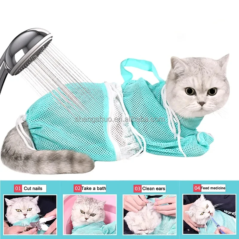 Prevents Cats Scratching Mesh Comfort Cat Washing Shower Bathing Bag Multifunctional adjustable Restraint Bag