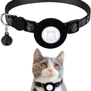 ODM/OEM Factory Wholesale Airtag Cat Reflective Collar With Bell For AirTag Case Cats Print Collar Pet Accessories Supplies