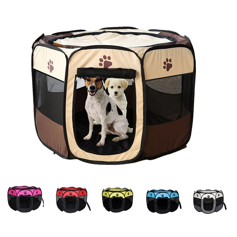 Pet Foldable Playpen Dog Portable Exercise Kennel Tent with Removable Mesh Shade Cover for Travel Indoor Outdoor octagonal cage