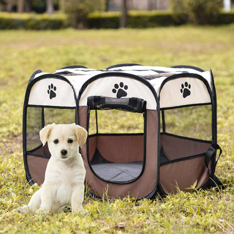 Pet Foldable Playpen Dog Portable Exercise Kennel Tent with Removable Mesh Shade Cover for Travel Indoor Outdoor octagonal cage