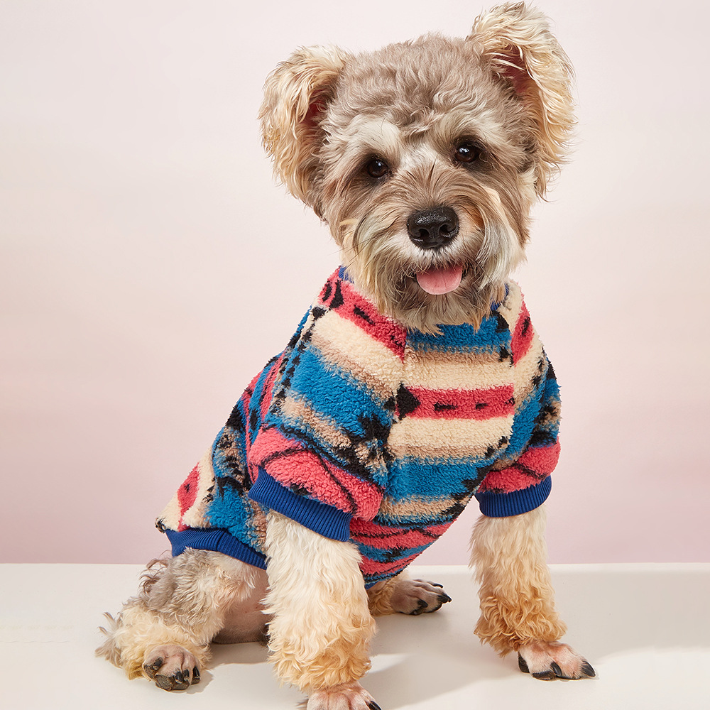 Dog clothes, autumn and winter ins style cat clothes, cute striped plush pet sweatshirts