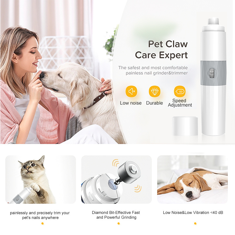 Low Noise USB Rechargeable 3 Speed Electric Pet Dog Paw Grooming Tool Pets Nail Grinder