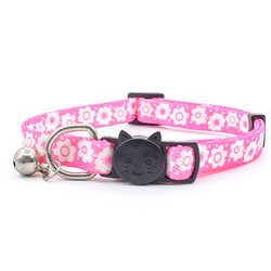 New Arrival Print Flower Dog Leashes Safety Buckle Polyester Nylon Breakaway Cat Collar with Bell Custom Cat Collar