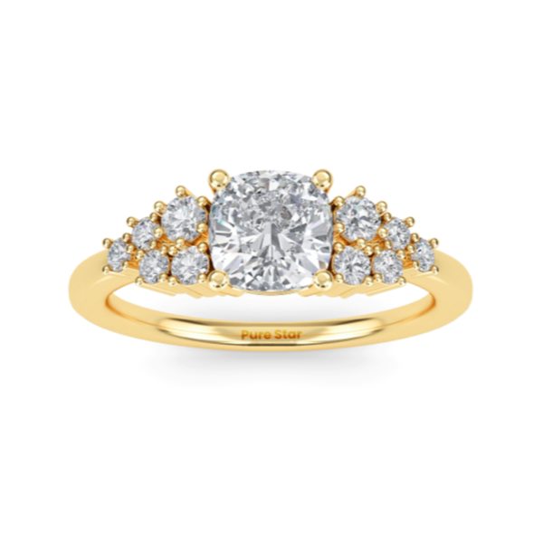 Lainey IGI Lab Grown Brilliant Cut Diamond  Engagement Ring Hidden Halo Yellow Gold Cushion Cut Diamond Engagement Ring