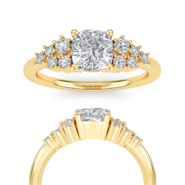 Lainey IGI Lab Grown Brilliant Cut Diamond  Engagement Ring Hidden Halo Yellow Gold Cushion Cut Diamond Engagement Ring