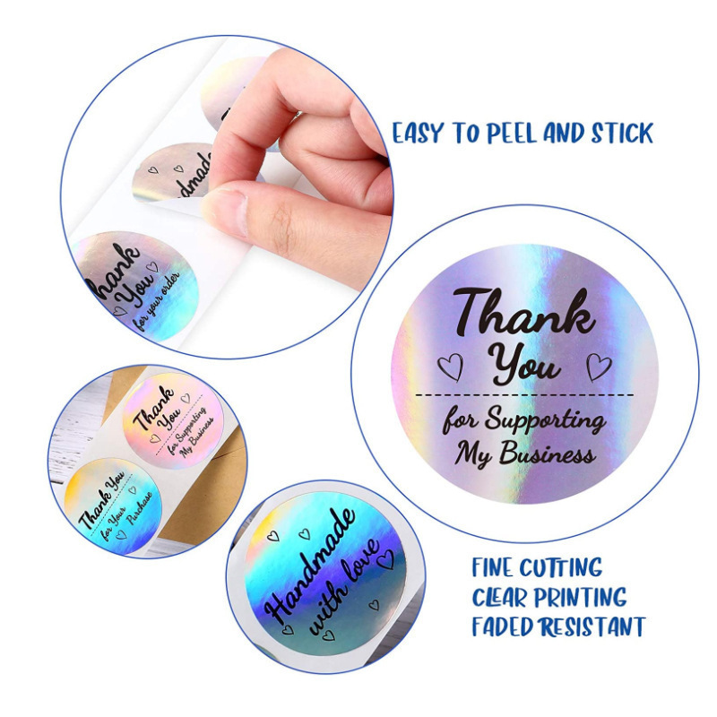 Custom Hologram Hat Label Sticker Print Round Holographic Hats Sticker