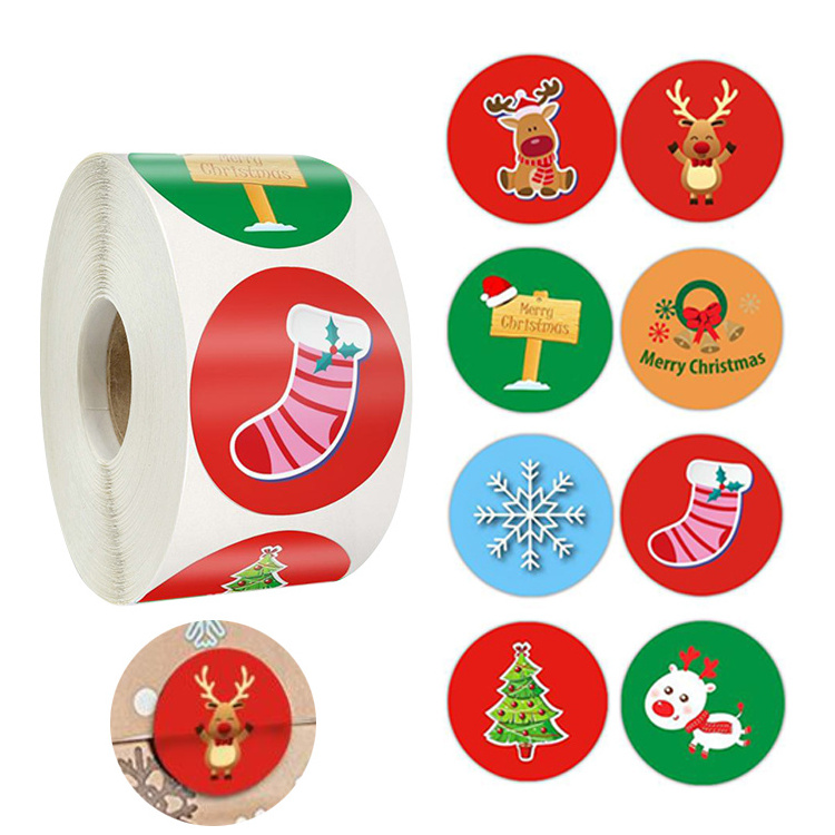 Hot Sale Custom Printing Adhesive Label Christmas Sticker Sheet Kiss Cut Santa Claus Sticker Merry Christmas Stickers Roll