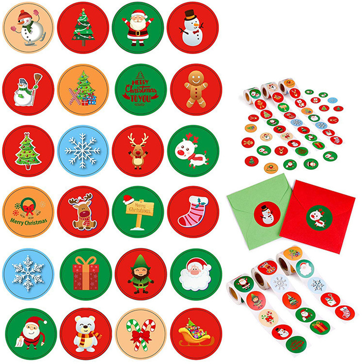 Hot Sale Custom Printing Adhesive Label Christmas Sticker Sheet Kiss Cut Santa Claus Sticker Merry Christmas Stickers Roll