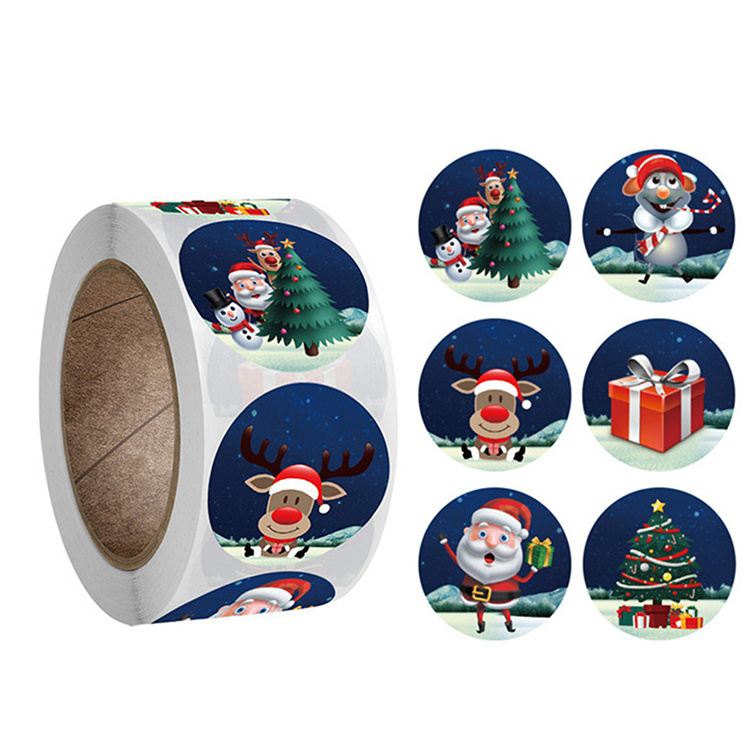 Hot Sale Custom Printing Adhesive Label Christmas Sticker Sheet Kiss Cut Santa Claus Sticker Merry Christmas Stickers Roll