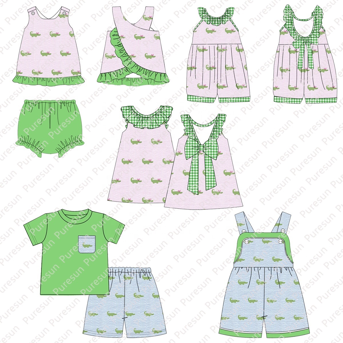 Girls Swing Top and Bloomers Set Ruffle Shorts Outfit Kids Summer Little Alligators Embroidery Clothing Set