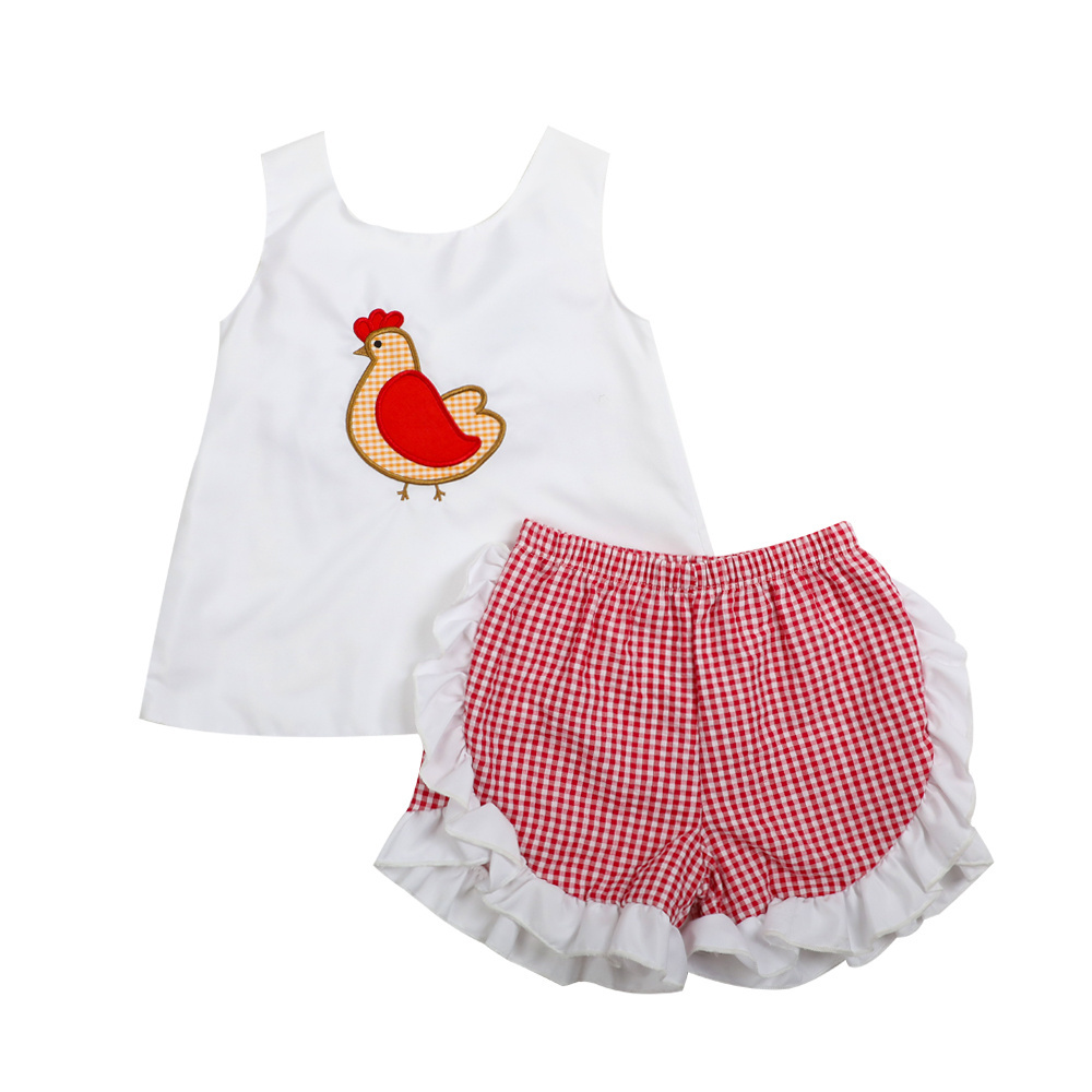 Girls Swing Top and Bloomers Set Ruffle Shorts Outfit Kids Summer Little Alligators Embroidery Clothing Set