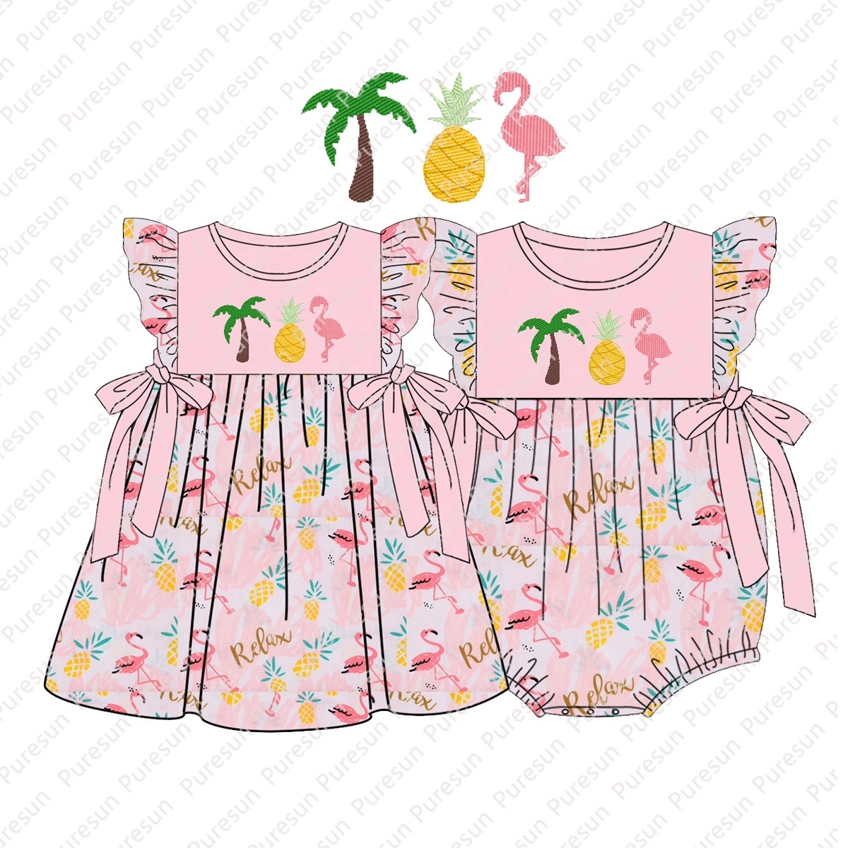 Fancy Design Baby Girl Summer Floral Clothes Children Girl Boutique Smocked Outfit Toddler Pink Flamingo Dress