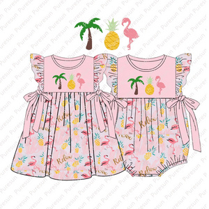 Fancy Design Baby Girl Summer Floral Clothes Children Girl Boutique Smocked Outfit Toddler Pink Flamingo Dress