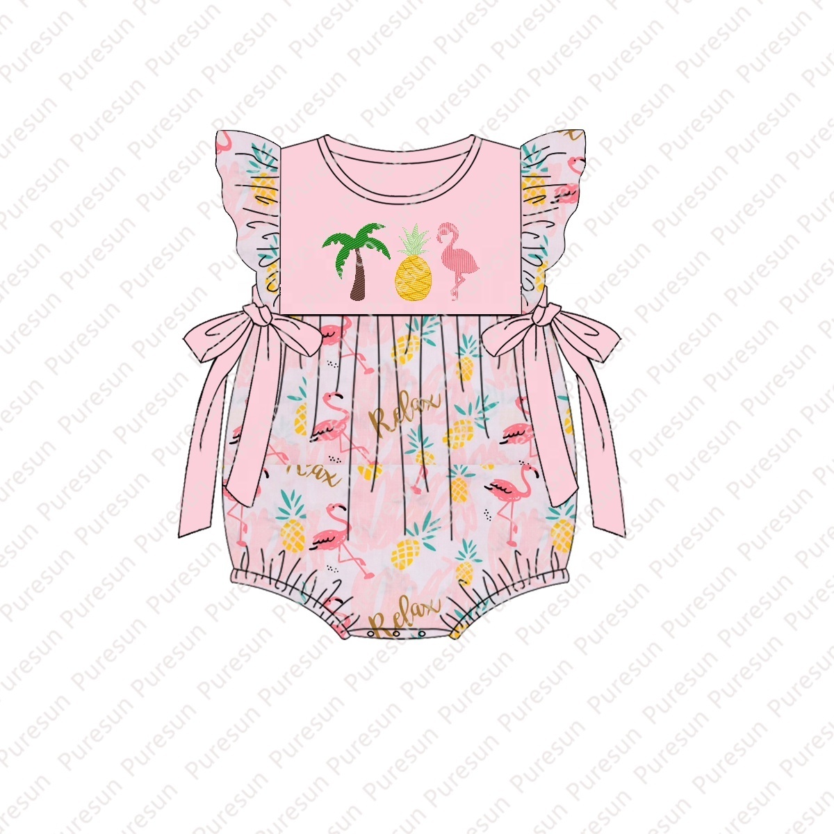 Fancy Design Baby Girl Summer Floral Clothes Children Girl Boutique Smocked Outfit Toddler Pink Flamingo Dress