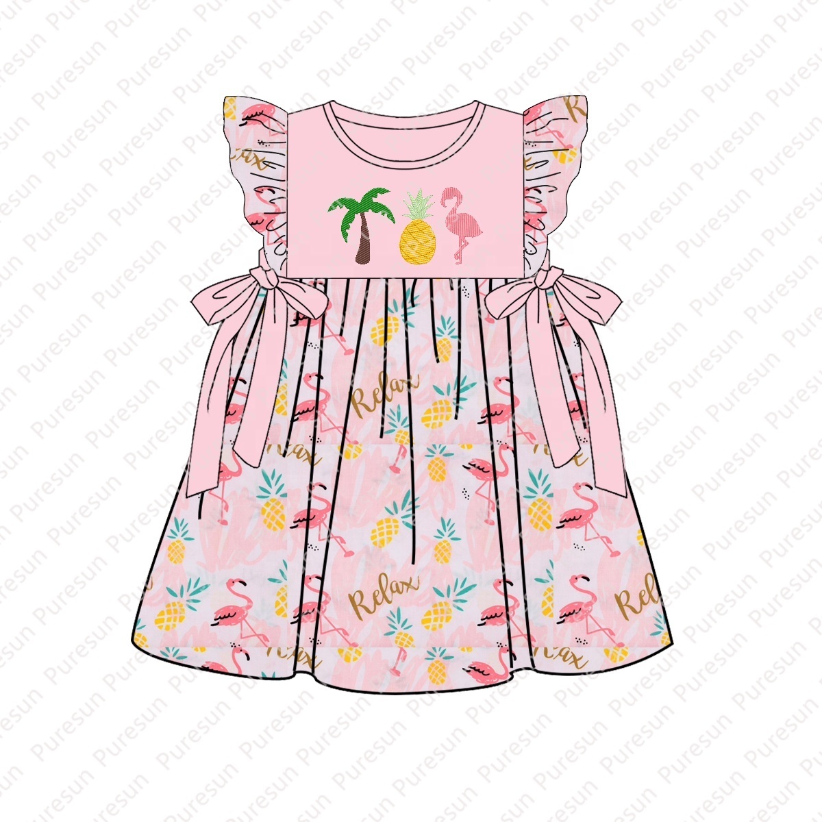 Fancy Design Baby Girl Summer Floral Clothes Children Girl Boutique Smocked Outfit Toddler Pink Flamingo Dress