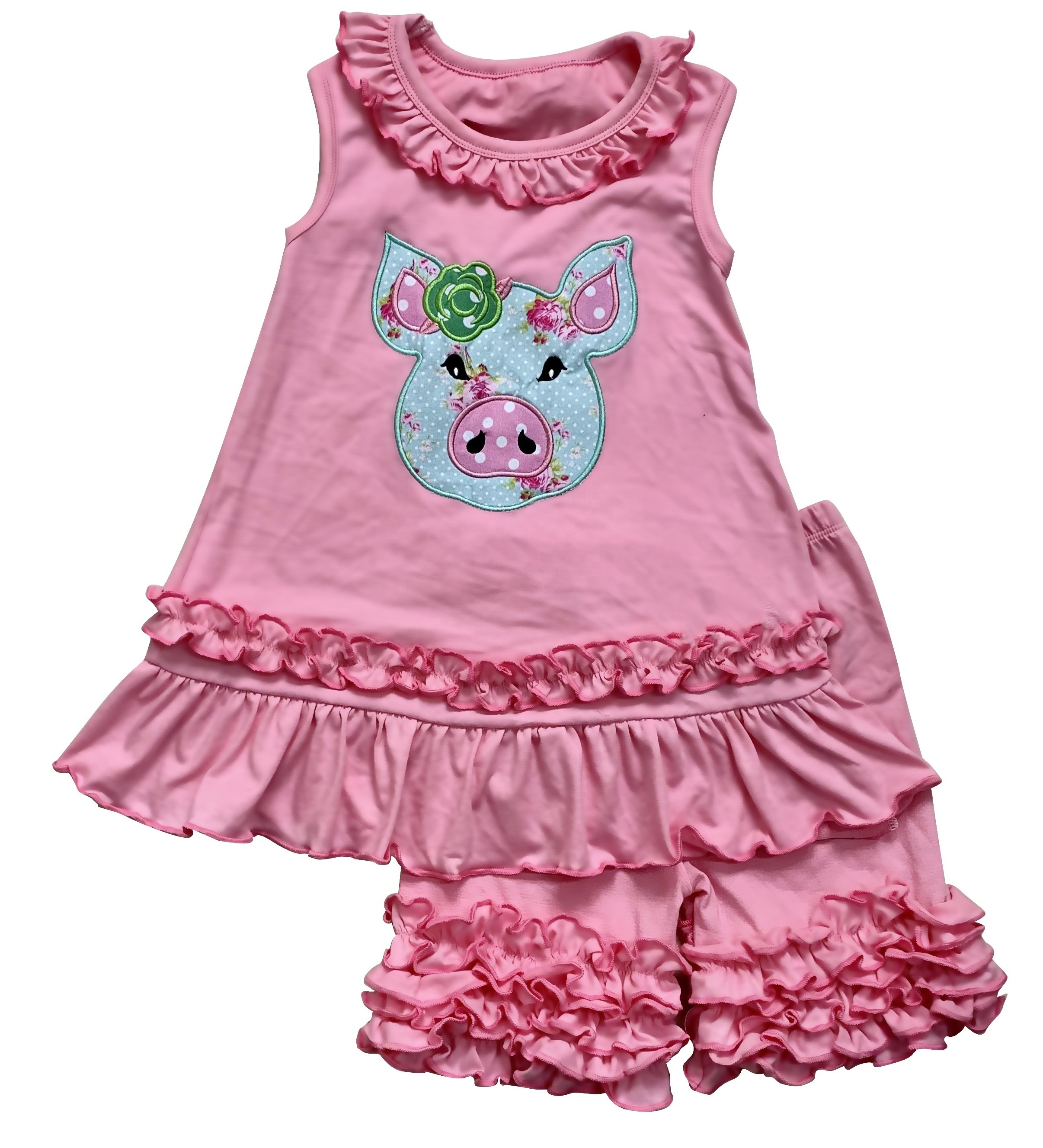 puresun baby girls chicken applique boutique outfit kids summer ruffle short set wholesale smocked farm animal children clothing