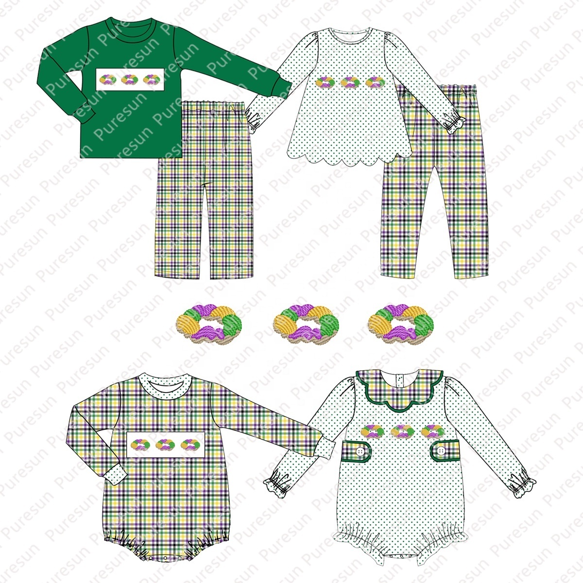 Boy's Mardi Gras Custom Embroidery Polo Children Boys Smocked Boutique Knit Striped Cotton Tee Shirts