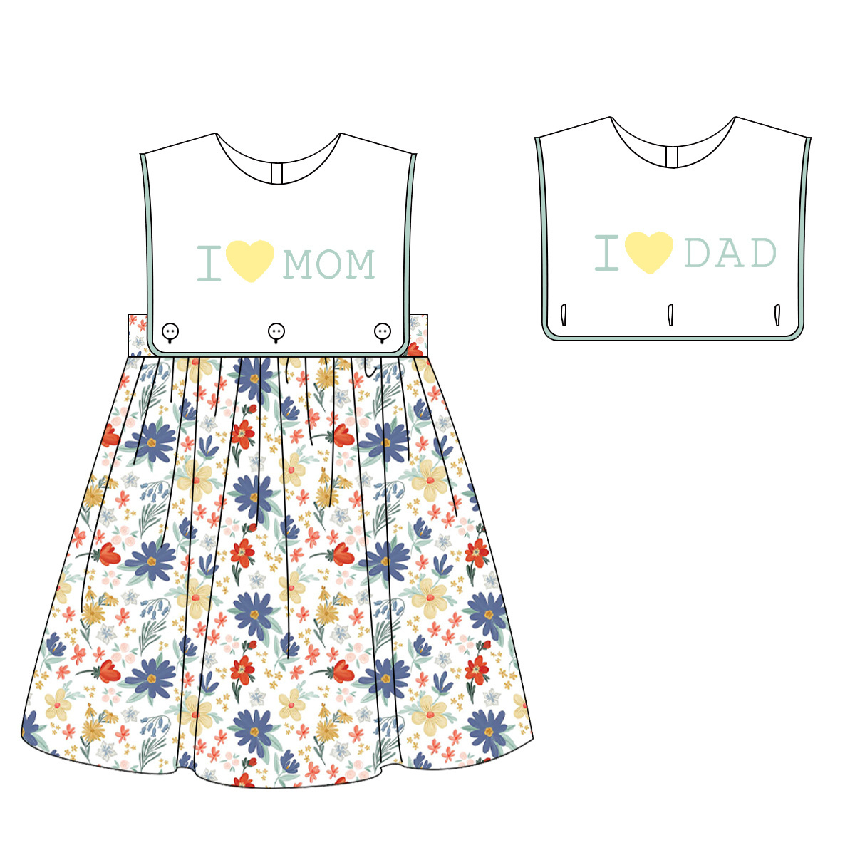 Puresun customized mother's day kids clothes baby girl floral bubble romper with i love mom dad embroidery